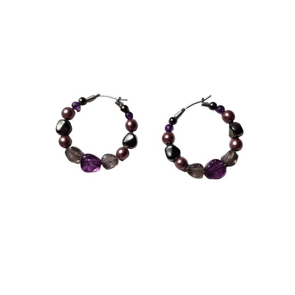 Amethyst Purple Handmade Hoop Earrings - Picture 2 of 5